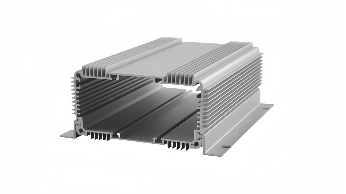 A silver anodized extruded aluminum enclosure