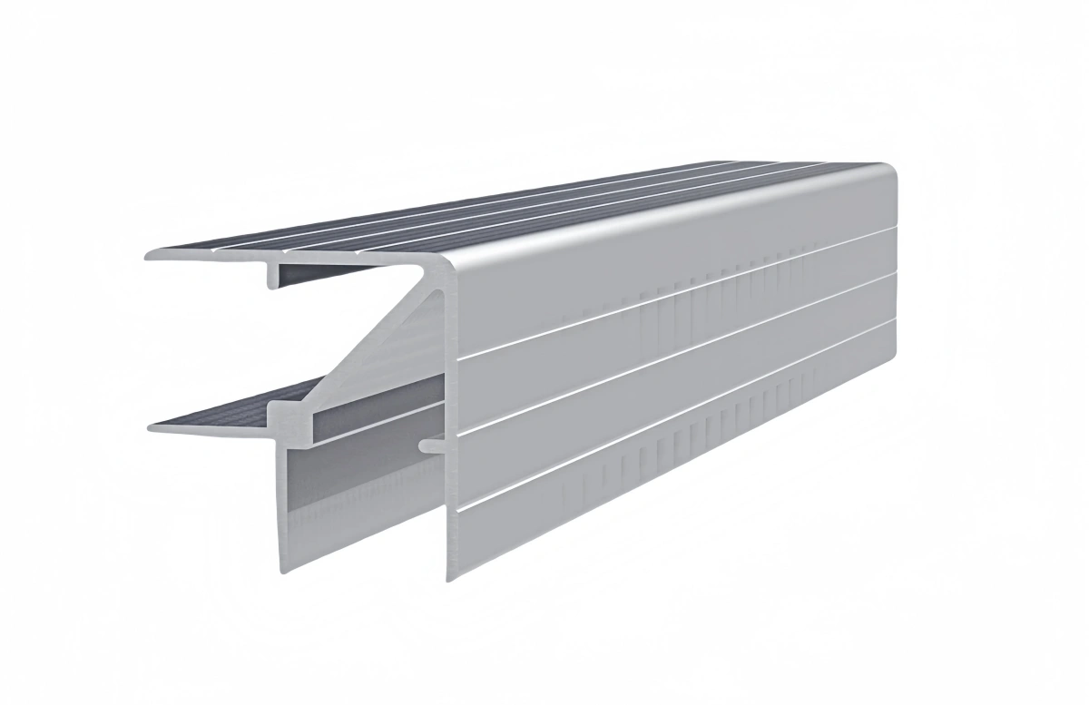 A clean silver aluminum angle extrusion profile