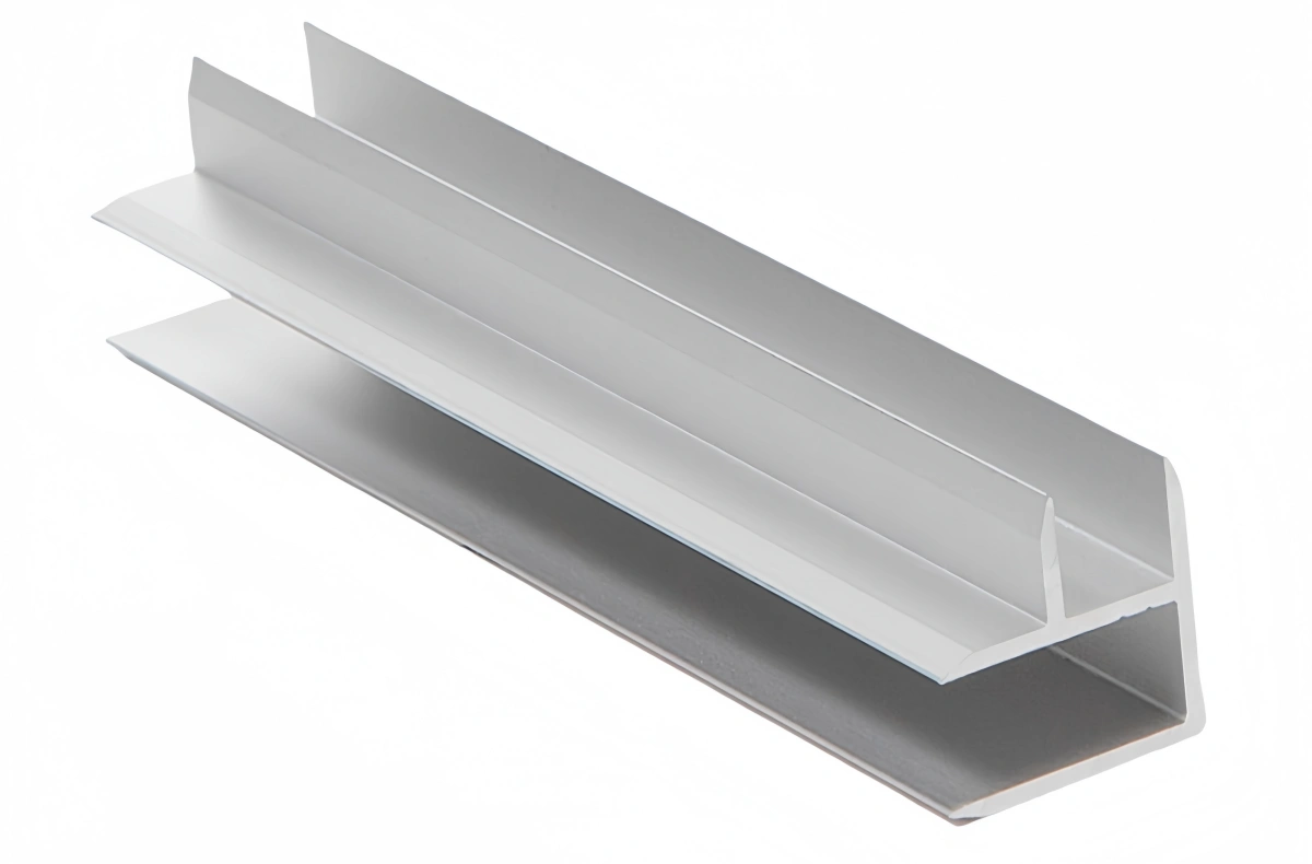 A close up of an aluminum f channel extrusion profile