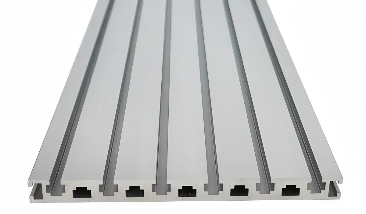 Architectural aluminum panel extrusions on a building