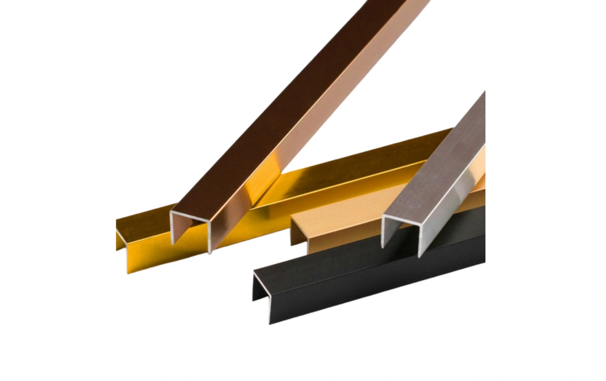 Close-up of shining polished gold aluminum surface