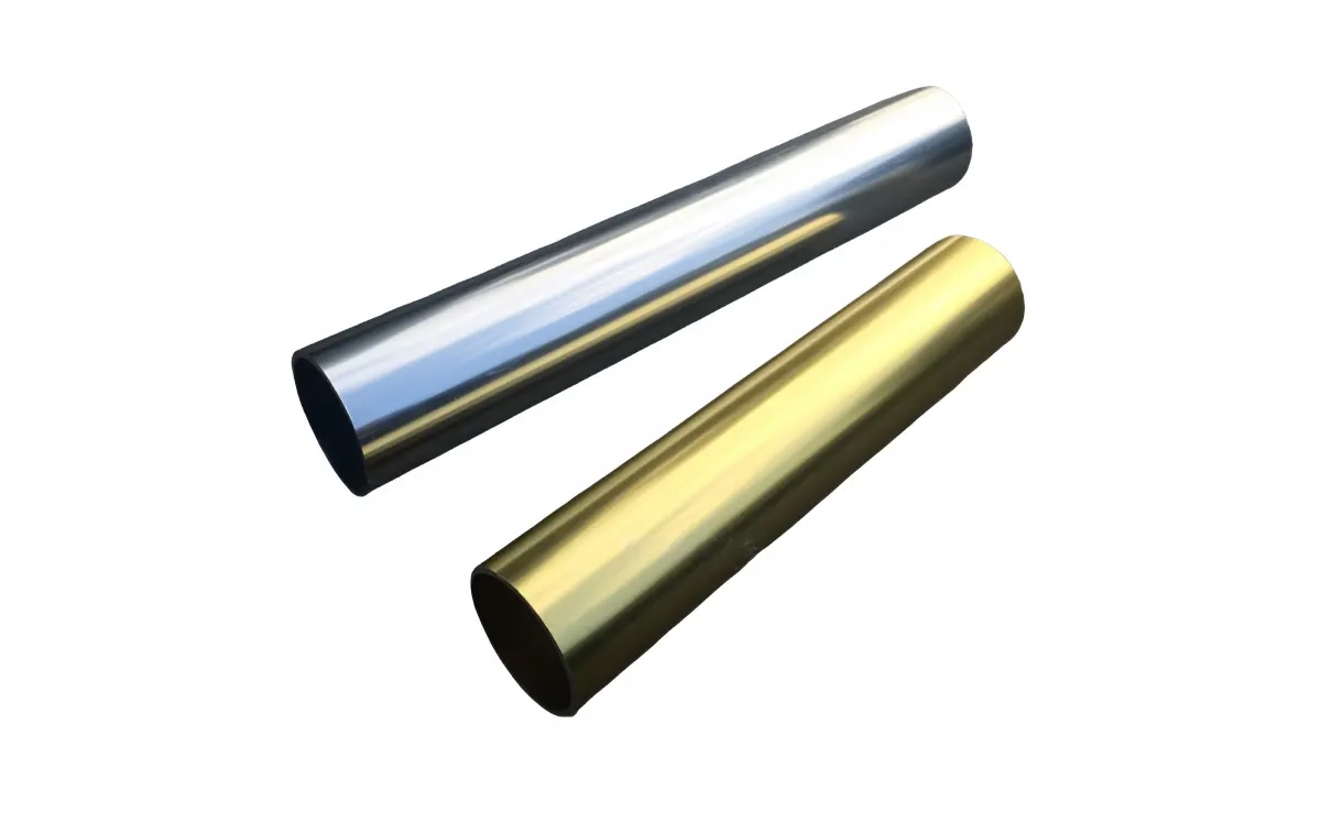 Polished aluminum tubing close-up