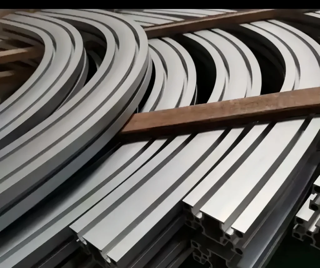 Aluminum profile stretch bending roll bending process for large arc profiles